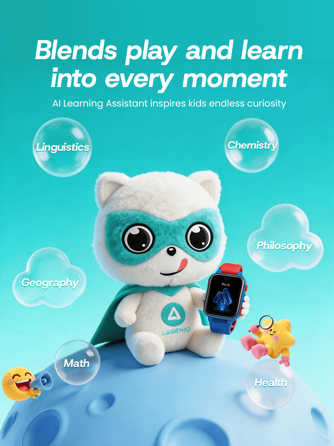 LAGENIO AI learning assistant supports kids with subjects like math, geography, language, and science
